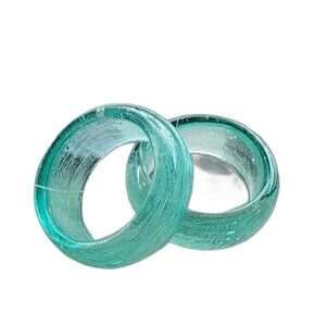 Market Square Teal Green Glass Translucent Napkin Rings- Set of 4 New